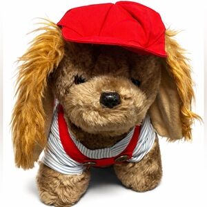 Vintage Brown Puppy plush with Red Cap